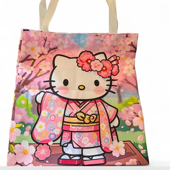 Hello Kitty Pink and Cream Tote with Floral Accents - Picture 1 of 5